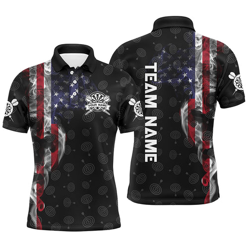 Smoky American Flag Mens Darts Polo Shirt Custom Patriotic Dart Shirts For Men Dart Jersey LDT1065