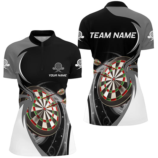 Personalized Grey Black Darts Quarter-Zip Shirt Custom Darts Shirt For Women Dart Jerseys LDT1075