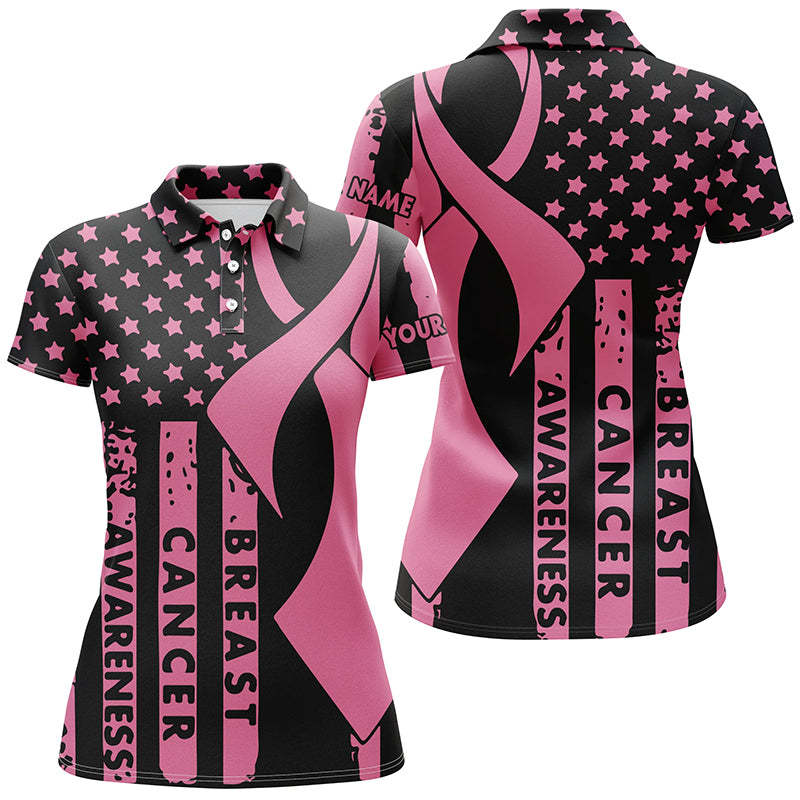 Breast Cancer Awareness American Flag Pink Ribbon Womens Golf Polos Custom Patriotic Golf Top LDT0262