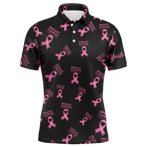 Breast Cancer Awareness Pink Ribbon Mens Golf Polo Shirt Custom Name Golf Tops For Men LDT0263