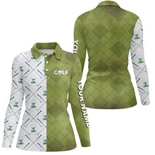 Load image into Gallery viewer, Customized Green And White Golf Polo Shirt Golf Club Argyle Skull Golf Shirts For Women LDT0266