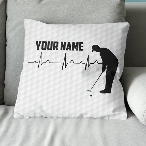 Golf Heartbeat Golf Ball Pattern Custom Pillow Personalized Golf Gifts LDT1085