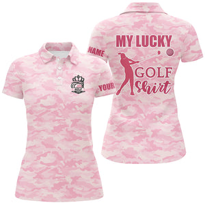 My Lucky Golf Shirt Pink Camo Womens Polo Shirt Custom Cute Camouflage Golf Gifts For Ladies LDT0886