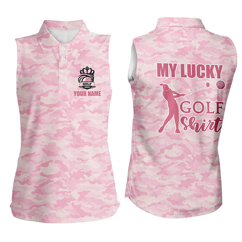 My Lucky Golf Shirt Pink Camo Womens Sleeveless Polo Shirt Custom Cute Camouflage Golf Gift For Her LDT0886