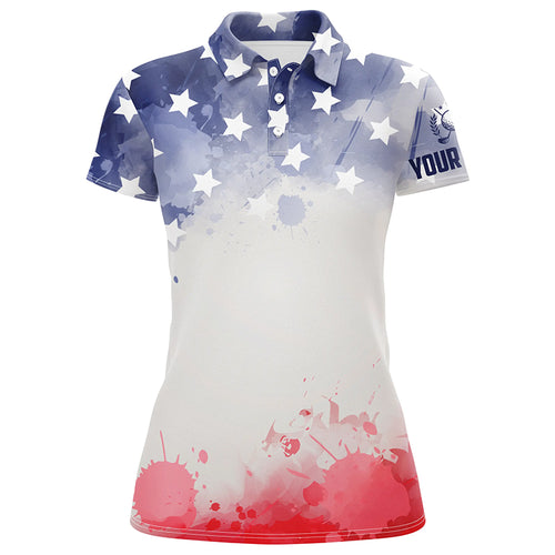 Watercolor American Flag Womens Golf Polo Shirt Patriotic Usa Golf Shirts For Women Golf Gift LDT0598