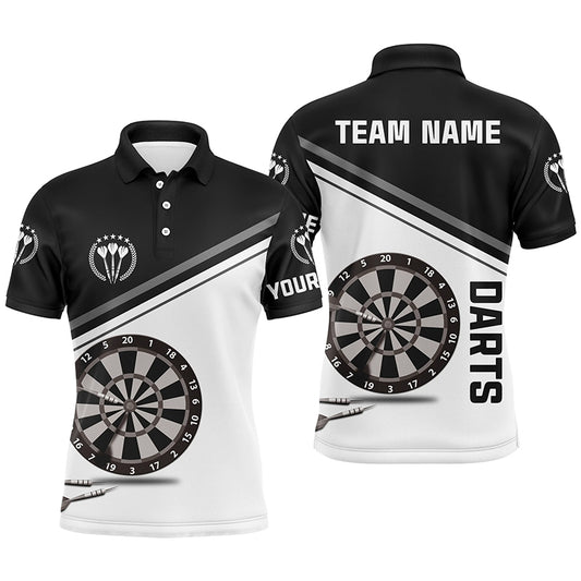Black And White Mens Darts Polo Shirt With Name Customized Darts Shirts For Men Dart Jersey LDT0306