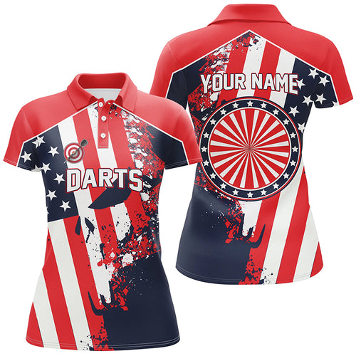 Water Color American Flag Patriotic Darts Polo Shirt Custom Name Dart Jersey For Women LDT0317