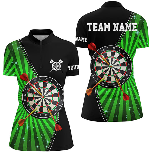 Black Green Halo Darts Quarter Zip Shirt Custom Cool Darts Shirt For Women Dart Jerseys LDT1463