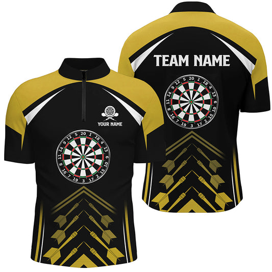 Personalized Yellow Black Darts Quarter Zip Shirt Custom Darts Shirt For Men Dart Jerseys LDT1466