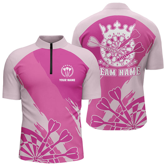 Personalized Pink Darts Quarter-Zip Shirt Custom Pink Cool Dart Shirt For Men Darts Jersey LDT0349