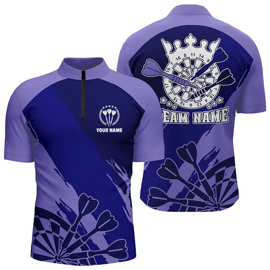 Personalized Navy Purple Darts Quarter Zip Shirt Custom Cool Darts Jersey For Men LDT0350