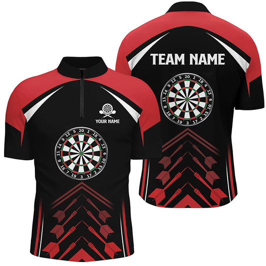 Personalized Love Darts Red Black Quarter Zip Shirt Custom Cool Dart Jersey For Men LDT0354