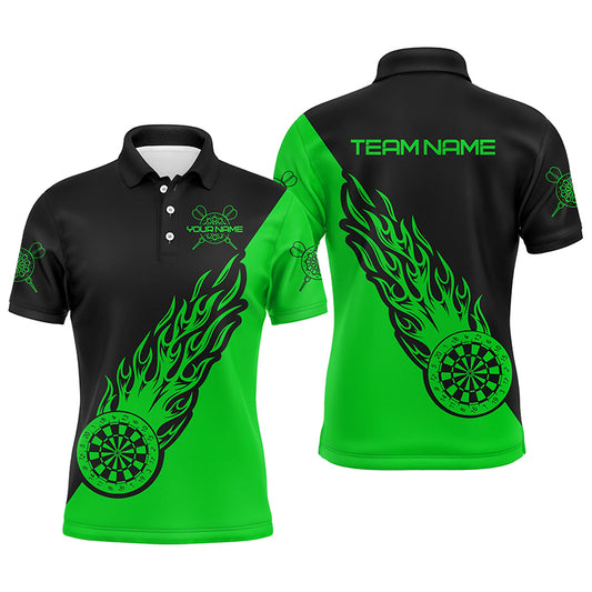 Personalized Green Black Flame Mens Darts Polo Shirt Darts Shirt For Men Dart Jerseys LDT1343