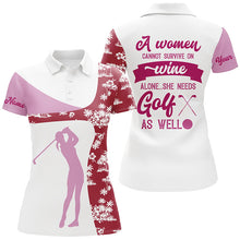 Load image into Gallery viewer, A Women Cannot Survive On Wine Pink Red Tropical Golf Polo Shirt Drinking Golf Tops For Women LDT0675