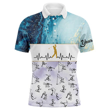 Load image into Gallery viewer, Custom Stick Figures Playing Golf Blue Marble Heartbeat Golf Shirts For Men Golf Gifts LDT0385