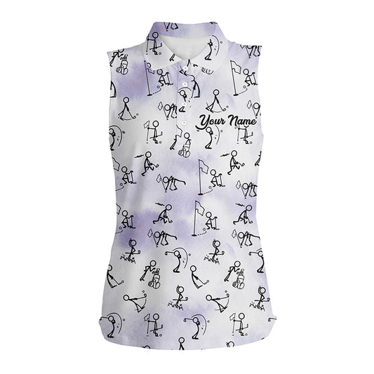 Blue Stick Figures Playing Golf Seamless Sleeveless Polo Shirt Custom Golf Shirts For Women Golf Gift LDT0386