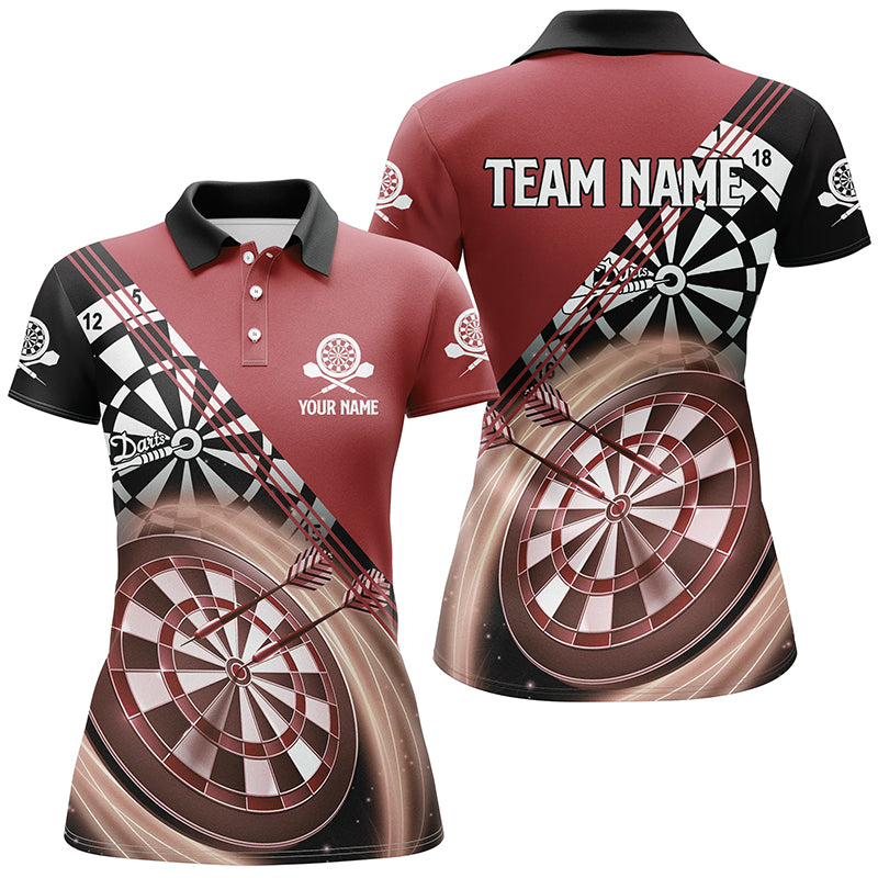 Red Womens Darts Polo Shirt With Name Customized Cool Darts Shirts For Women Dart Jerseys LDT0938