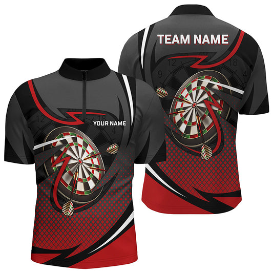 Red And Grey Sports Style Darts Quarter Zip Shirt Custom Darts Shirt For Men Dart Jerseys LDT1349