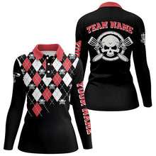 Load image into Gallery viewer, Personalized Skull Argyle Pattern Disc Golf Polo Shirt Custom Disc Golf Team Shirts For Women LDT0723