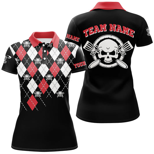 Personalized Skull Argyle Pattern Disc Golf Polo Shirt Custom Disc Golf Team Shirts For Women LDT0723