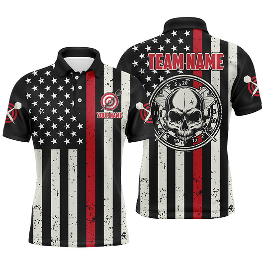 Personalized Skull American Flag Men Darts Polo Shirt Patriotic Darts Jersey For Men LDT0729