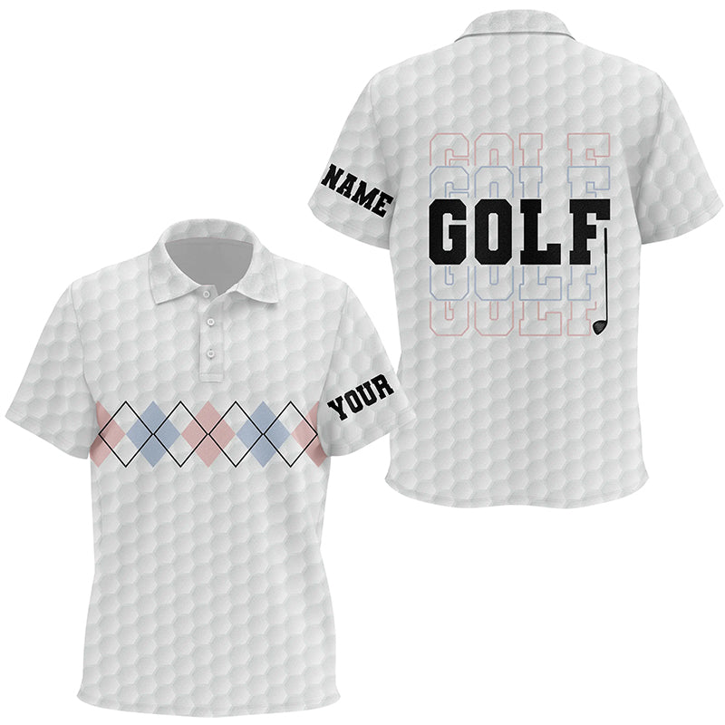 Pink Blue Argyle Pattern Kids Golf Polo Shirts Custom Cool White Golf Shirts For Kid Golf Gifts LDT0950