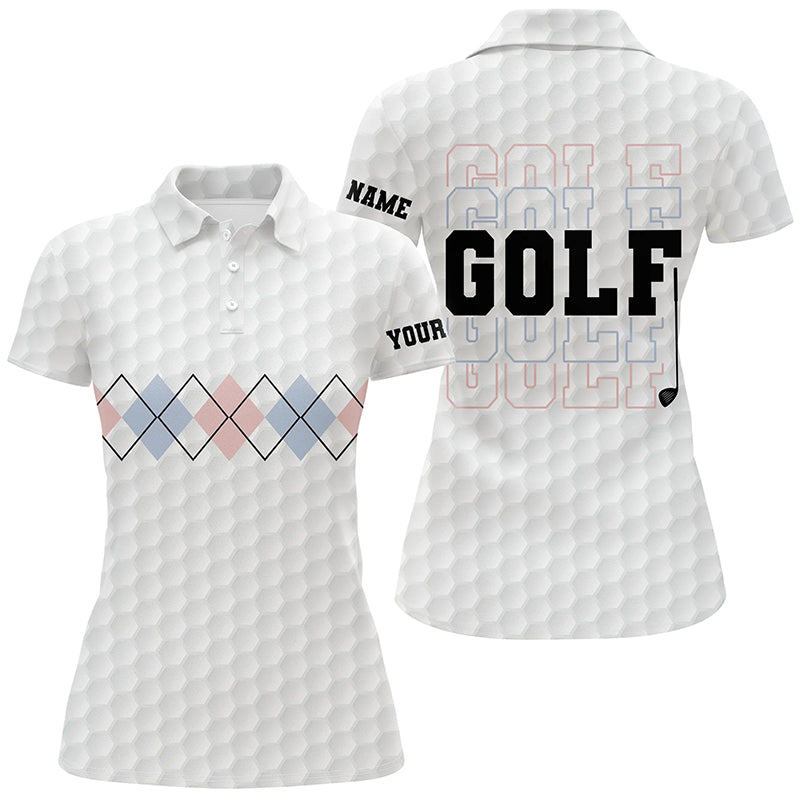 Pink Blue Argyle Pattern Golf Polo Shirts Custom Cool White Golf Shirts For Women Golf Gifts LDT0950