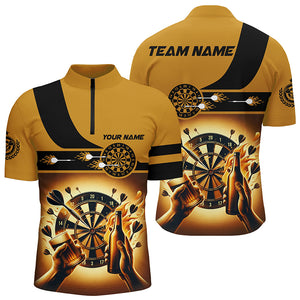 Yellow Beer Darts Quarter Zip Shirt Custom Darts Shirt For Men Drinking Beer Dart Jerseys LDT1380