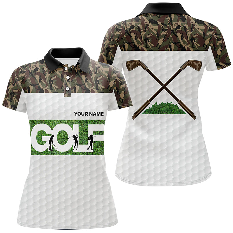 Green Camouflage Womens Golf Polo Shirts Custom Camo Women Golf Tops Personalized Golf Gifts LDT0182