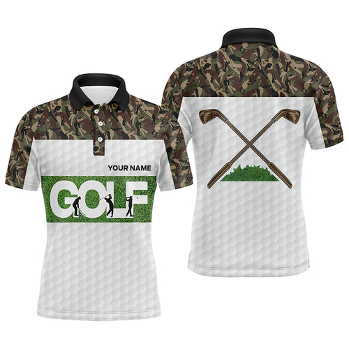 Green Camouflage Mens Golf Polo Shirts Custom Camo Golf Tops For Men Personalized Golf Gifts LDT0182