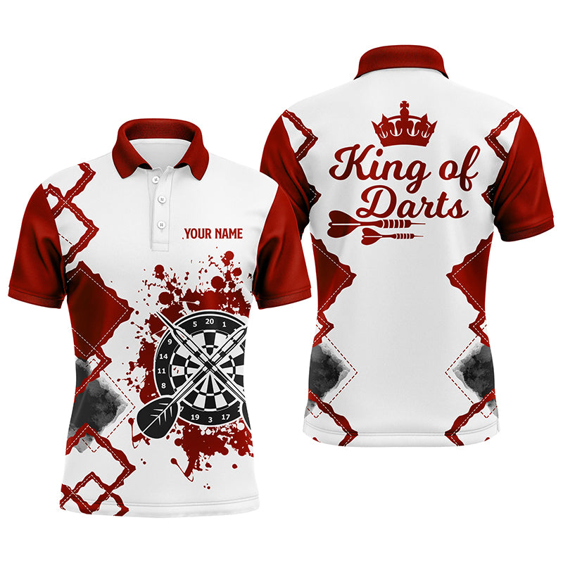 King Of Darts Red White Mens Darts Polo Shirt Customized Cool Darts Jersey For Men LDT0969