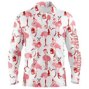 Tropical Winter Watercolor Flamingos Mens Golf Polo Shirt Christmas Golf Shirts For Men LDT0758