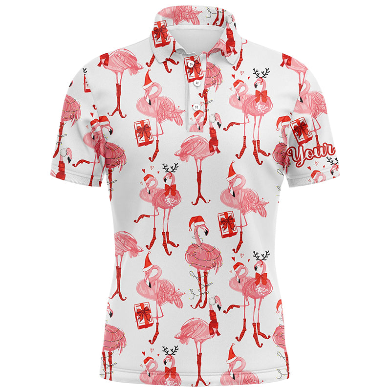 Tropical Winter Watercolor Flamingos Mens Golf Polo Shirt Christmas Golf Shirts For Men LDT0758