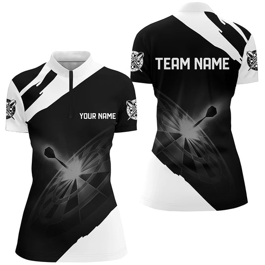 Black White Personalized Darts Quarter Zip Shirt Custom Dart Shirts For Women Dart Jerseys LDT1395