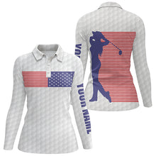 Load image into Gallery viewer, American Flag White Golf Pattern Polo Shirt Custom Patriotic Golf Shirts For Women Golf Gift LDT0773