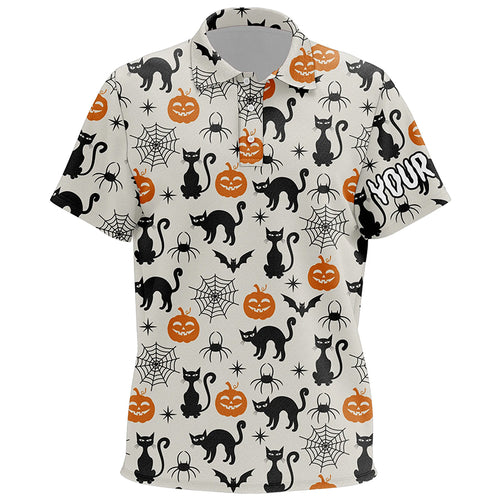 Halloween Seamless With Cat Spider Pumpkin Kids Golf Polo Shirts Funny Golf Gifts For Kid LDT0456