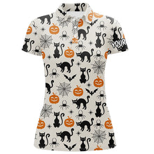 Load image into Gallery viewer, Halloween Seamless With Cat Spider Pumpkin Womens Golf Polo Shirts Funny Golf Gifts For Women LDT0456