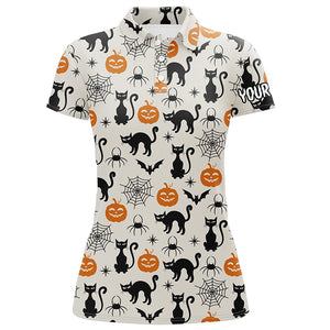 Halloween Seamless With Cat Spider Pumpkin Womens Golf Polo Shirts Funny Golf Gifts For Women LDT0456