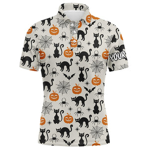 Halloween Seamless With Cat Spider Pumpkin Mens Golf Polo Shirts Funny Golf Gifts For Men LDT0456