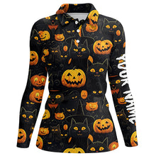 Load image into Gallery viewer, Halloween Seamless With Pumpkin &amp; Cute Cat Golf Polos Funny Golf Tops For Women Golf Gifts LDT0457