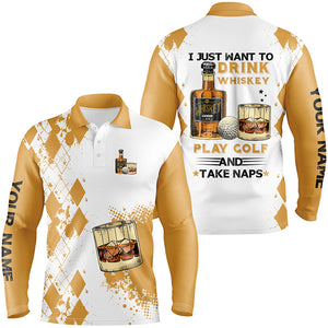 I Just Want To Drink Whiskey Golf Mens Polo Shirts Customized Yellow Argyle Golf Shirts For Men LDT0790