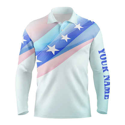 Colorful Pastel Us Flag Mens Golf Polo Shirts Custom Name Patriotic Golf Shirts For Men Golf Gifts LDT1435