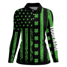 Load image into Gallery viewer, St. Patrick&#39;s Day American Flag Womens Golf Polo Shirt Green Clover Patriotic Women Golf Tops LDT1039