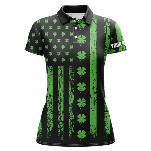 St. Patrick's Day American Flag Womens Golf Polo Shirt Green Clover Patriotic Women Golf Tops LDT1039