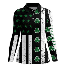 Load image into Gallery viewer, St. Patrick's Day American Flag Womens Golf Polo Shirt Green Clover Patriotic Women Golf Tops LDT1040