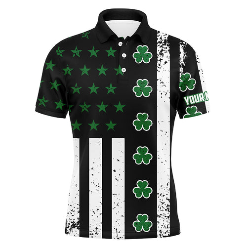 St. Patrick's Day American Flag Mens Golf Polo Shirt Shamrock Clover Patriotic Golf Tops For Men LDT1040