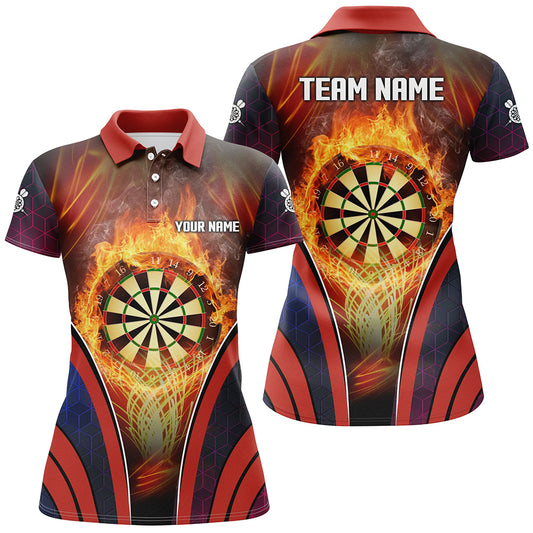 Orange Fire Flame Sports Womens Darts Polo Shirt Custom Darts Shirt For Men Dart Jerseys LDT1445