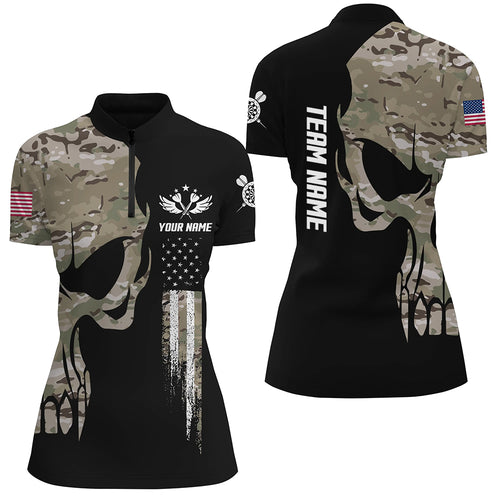 Skull Camouflage American Flag Darts Quarter-Zip Shirt Patriotic Dart Jerseys For Women LDT0508