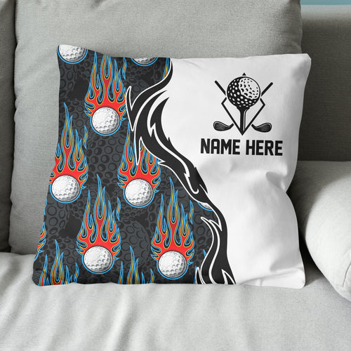 Fire Flame Golf Ball Black White Custom Golf Pillow Personalized Golf Gifts Golfer LDT1230