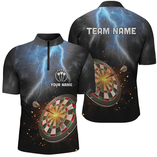 Personalized Thunder Lightning Black Darts Quarter Zip Shirt Custom Dart Jerseys For Men LDT1236